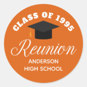 Oranje middelbare school reünie gepersonaliseerde  ronde sticker (Voorkant)
