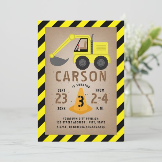 Oranje mijnbouw graafmachine op zaterdag kaart (Staand voorkant)