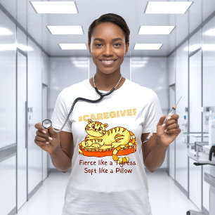 Oranje Mini Tigress op Kussen Cartoon Caregiver T-shirt