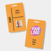 Oranje Minimal Personeels Event ID Badge (Voor- en achterkant)