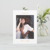 Oranje minimalist dank u bruiloft fotokaart bedankkaart (Staand voorkant)