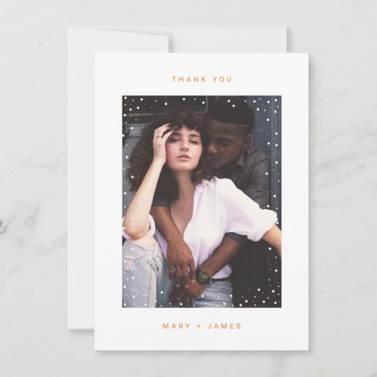 Oranje minimalist dank u bruiloft fotokaart bedankkaart (Voorkant)