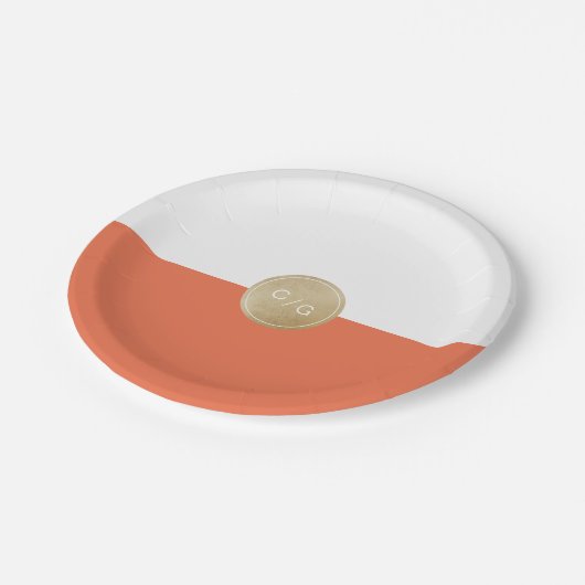 Oranje minimalistisch modern huwelijksmonogram papieren bordje (Gekanteld)