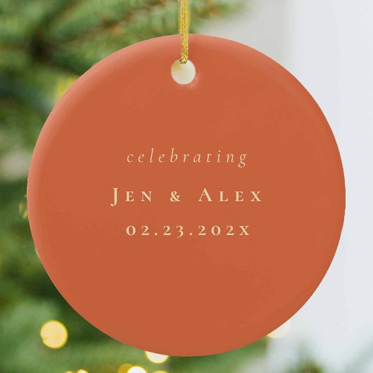 Oranje minimalistische bruiloft kerstversiering keramisch ornament