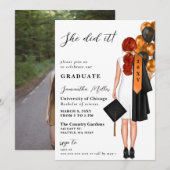 Oranje minimalistische foto ze deed het Afstuderen Kaart (Voorkant / Achterkant)