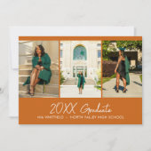 Oranje minimalistische fotocollage afstudeerfeest kaart (Voorkant)