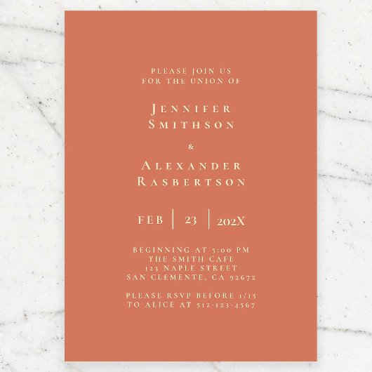 Oranje minimalistische uitnodiging tot bruiloft