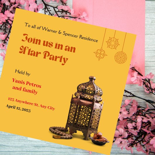 Oranje minimalistische uitnodiging voor Ramadan If