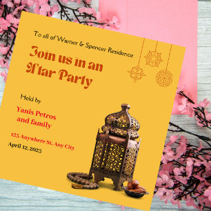 Oranje minimalistische uitnodiging voor Ramadan If