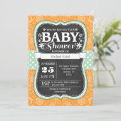 Oranje Mint Chalkboard Floral Baby shower Invite Kaart (Staand voorkant)