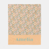 Oranje mint groen bloemmotief naam fleece deken (Voorkant)