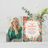 Oranje Mint Groene Bloemen 75e Verjaardag Foto Kaart (Staand voorkant)