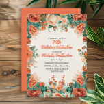 Oranje Mint Groene Waterverf Bloemen 75e Verjaarda Kaart<br><div class="desc">Elegant sinaasappel en munt groen waterverf bloemenfeest herfst/herfst verjaardagsfeestuitnodiging voor vrouwen. Deze uitnodiging is ontworpen voor een 75e verjaardag, maar kan worden aangepast voor iedereen van elke leeftijd. Neem contact met mij op voor hulp bij uw aanpassingen of om extra matching of coördinatie van Zazzle producten voor uw evenement aan...</div>