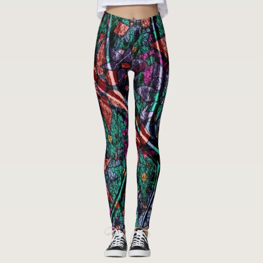 Oranje Mint Paarse Floral #2 Leggings (Voorkant)