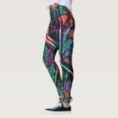 Oranje Mint Paarse Floral #2 Leggings (Links)
