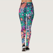 Oranje Mint Pink Floral Leggings (Achterkant)