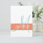Oranje Mintgroene Monogram Trouw RSVP Kaart (Staand voorkant)
