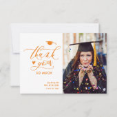 Oranje modern Afstuderen met een minimale foto van Bedankkaart (Voorkant)