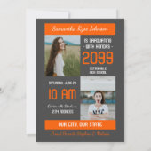 Oranje modern blok 3-Foto Afstuderen Kaart (Achterkant)