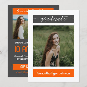 Oranje modern blok 3-Foto Afstuderen Kaart