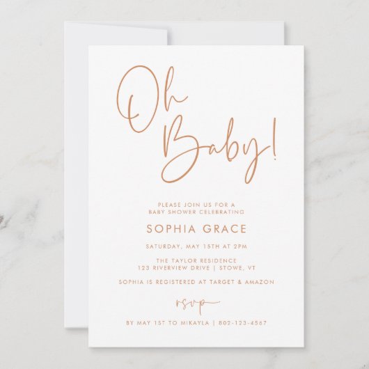 Oranje modern boho genderneutraal Baby shower Kaart (Voorkant)