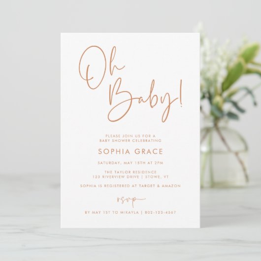Oranje modern boho genderneutraal Baby shower Kaart (Staand voorkant)