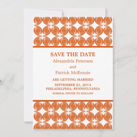 Oranje Modern Deco Save the Date Uitnodiging (Voorkant)