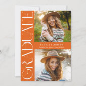 Oranje Modern Elegant Drie Foto Afstuderen Kaart (Voorkant)