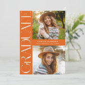 Oranje Modern Elegant Drie Foto Afstuderen Kaart (Staand voorkant)