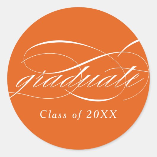 Oranje Modern Elegant Script Afstuderen Ronde Sticker (Voorkant)