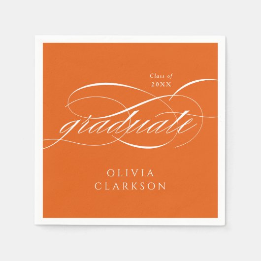 Oranje Modern Elegant Script Graduation Party Servet (Voorkant)