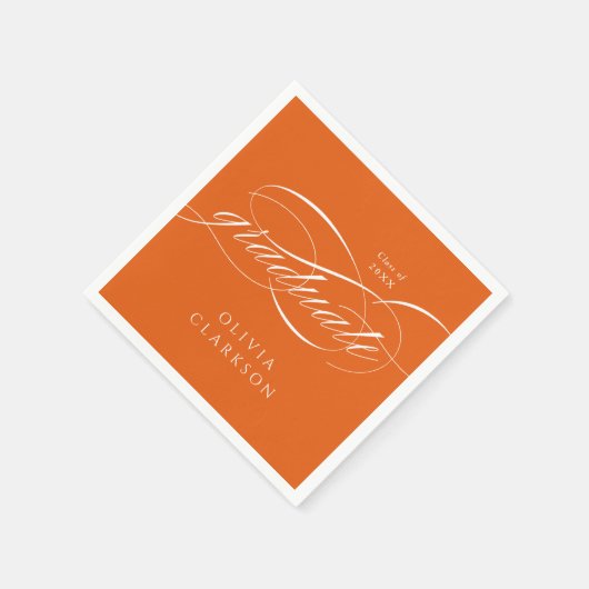 Oranje Modern Elegant Script Graduation Party Servet (Hoek)