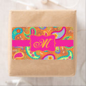 Oranje modern paisley Whimsy Pattern Etiket (Insitu)