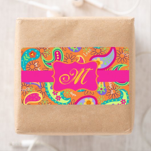 Oranje modern paisley Whimsy Pattern Etiket (Insitu)