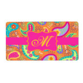 Oranje modern paisley Whimsy Pattern Etiket (Voorkant)