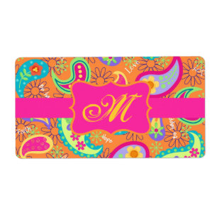 Oranje modern paisley Whimsy Pattern Etiket