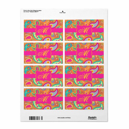Oranje modern paisley Whimsy Pattern Etiket (Full Sheet)