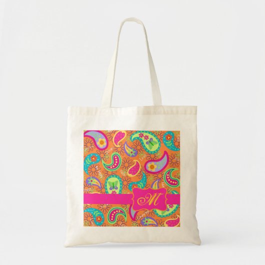 Oranje modern paisley Whimsy Pattern Tote Bag (Voorkant)