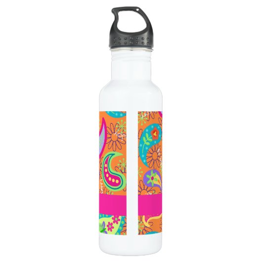 Oranje modern paisley Whimsy Pattern Waterfles (Achterkant)