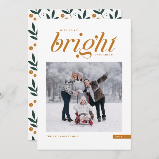 Oranje modern script, Bright dagen vóór foto Feestdagenkaart (Voorkant / Achterkant)