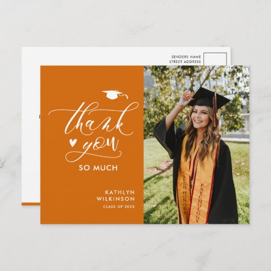 Oranje modern script - Eenvoudig Afstuderen - Hart Briefkaart (Voorkant / Achterkant)