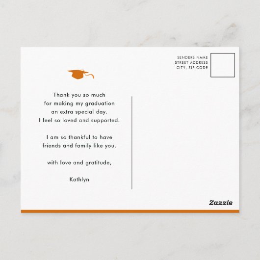 Oranje modern script - Eenvoudig Afstuderen - Hart Briefkaart (Achterkant)