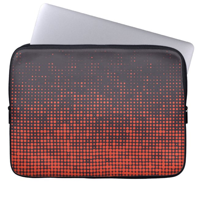 Oranje, modern, stedelijk halftone stippen ontwerp laptop sleeve (Voorkant)