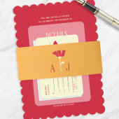 Oranje moderne bloemen bruiloft uitnodiging uitnodigingen wikkel