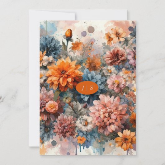 oranje Moderne bloemenbruiloft uitnodiging (Achterkant)