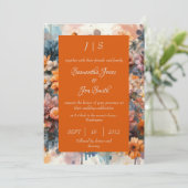 oranje Moderne bloemenbruiloft uitnodiging (Staand voorkant)