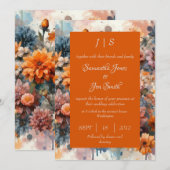 oranje Moderne bloemenbruiloft uitnodiging (Voorkant / Achterkant)