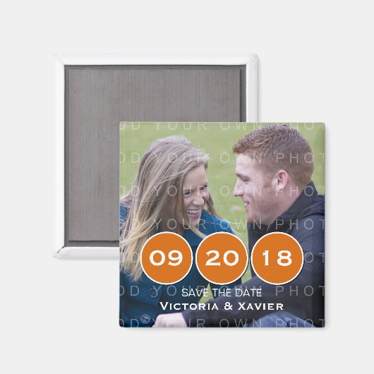 Oranje Moderne Circles Foto opslaan Datum Magnet (Voorkant / Achterkant)