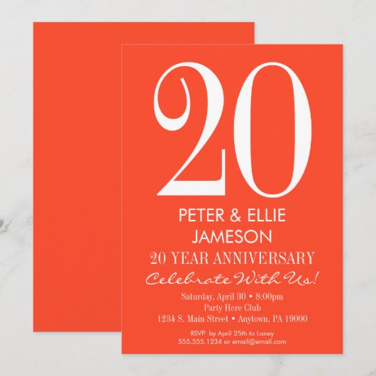 Oranje, moderne, eenvoudige Jubilea Kaart (Voorkant / Achterkant)