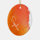 Oranje moderne eenvoudige waterverf kerstnaam keramisch ornament (Rechts)